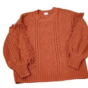 A.n.a Sweater Women's Size L Puffy Fringe long Sleeves Rustic Brown Cotton Blend